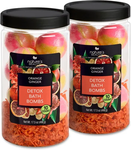 Nature's Beauty Juego de regalo de bomba de baño desintoxicante de jengibre naranja, bomba de spa de lujo con aroma cítrico + aroma a pachulí