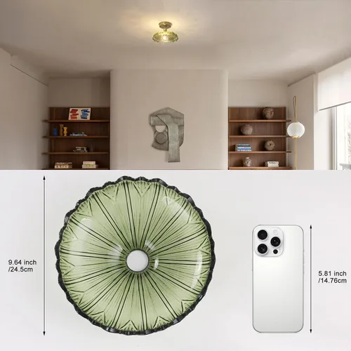 Miniatura 2 de Shenmoyl Luces de pasillo doradas de montaje semiempotrado con vidrio Scindapsus transparente, bombilla incluida, base de 4.72 pulgadas, lámpara