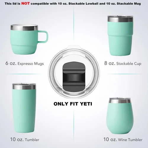 Miniatura 2 de 10 oz Wine Tumbler Lid Replacement, 2 Pack Magnetic Slider Cup Lids Compatible with YETI 6 oz Espresso Mug, 8 oz Stackable Cup, 10oz Tumbler and 10