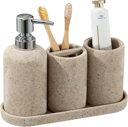 Juego de accesorios de baño, organizador de baño para encimera, dispensador de jabón y soporte para cepillo de dientes, taza de enjuague bucal,