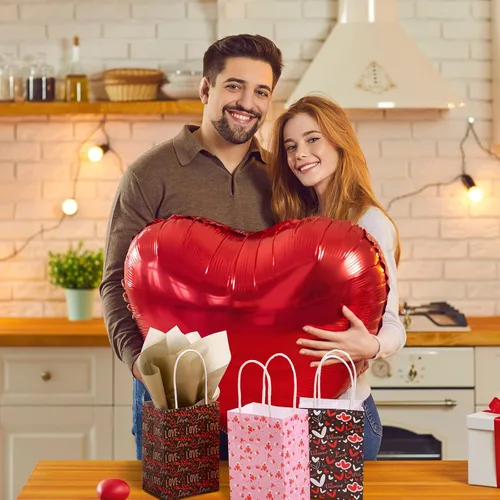 Miniatura 7 de Spakon 16 bolsas de regalo para el día de San Valentín, bolsas de regalo de papel de San Valentín con asas, bolsa para tarjetas, galentinas, regalo