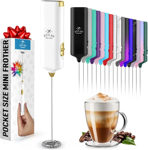 Miniatura 48 de Varita de espumador de leche mini y potente – Potente espumador de café de mano, mezclador de bebidas operado con batería – Tamaño de bolsillo Azul
