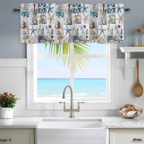 Miniatura 10 de Cortina de cenefas de granja para cocina, cafetería, moderna cenefa de ventana a cuadros rojos y blancos, cortinas cortas de 42 x 12 pulgadas