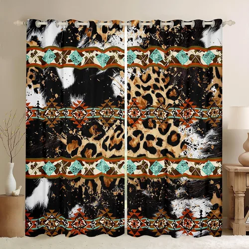 Miniatura 11 de Cortinas opacas de estilo bohemio occidental de 76 x 45 pulgadas, cortinas y cortinas de atrapasueños de vaca, cortinas del suroeste, cortinas