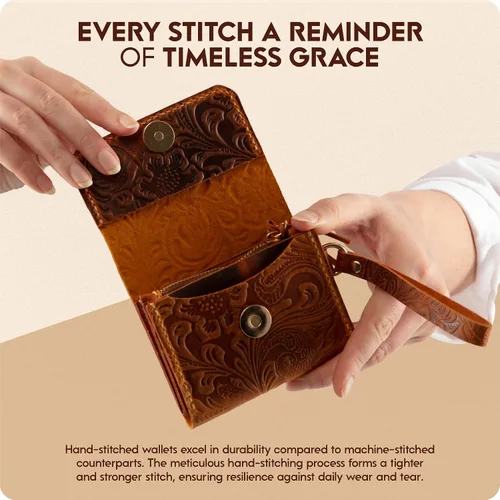 Miniatura 6 de Toros Craft Handmade Leather Wallets for Women, Western Wristlet Wallets, Floral Leather Small Credit Card Holder with Zipper, Minimalist & Cute