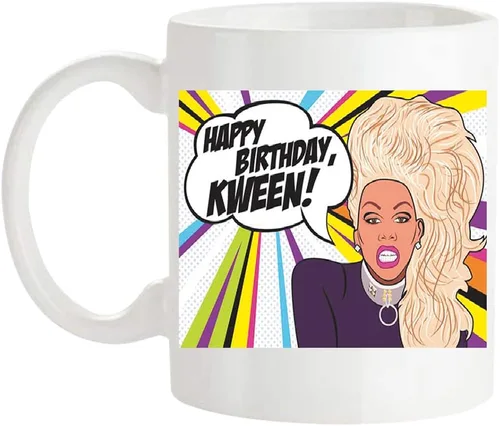 Fonhark - RuPaul's Drag Race, Happy Birthday Kween! Taza de café inspirada, cultura pop de reality TV, taza de café novedosa de 11 onzas, color
