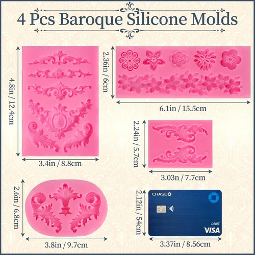 Miniatura 3 de 4 moldes de silicona barrocos, moldes de encaje con borde de desplazamiento, moldes de filigrana de silicona para fondant de chocolate, dulces