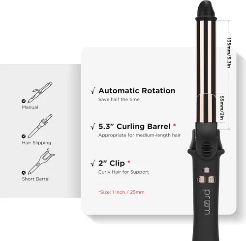 Miniatura 4 de Prizm Rizador giratorio, rizador de pelo automático de 1 pulgada / 0.984 in para cabello largo, barril giratorio automático, 250-450 °F con pantalla