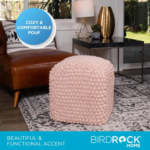 Miniatura 5 de BIRDROCK HOME - Taburete de puf redondo con diseño otomano – Puf de punto – Cuerda trenzada de algodón – Ideal para la sala de estar, dormitorio