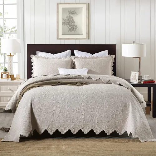 Juego de colcha tamaño matrimonial/queen king, ropa de cama de lujo suave y ligera de 3 piezas para todas las estaciones, colcha reversible 100%