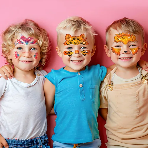 Miniatura 3 de Leesgel 24 hojas de tatuajes faciales con purpurina para niños, tatuajes de pintura facial para cumpleaños de niños y niñas, recuerdos de fiesta