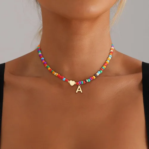 Miniatura 3 de Regalos de Navidad para nietos, adolescentes, niñas y mujeres, collar de cuentas coloridas con inicial, regalos de moda, gargantilla con letras