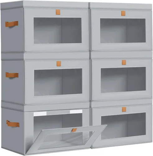 Miniatura 12 de DIMJ Contenedores de Almacenamiento con Tapas - Paquete de 4 Organizadores Grandes de Tela para Armario con Ventana y Asas, Cajas de Almacenamiento