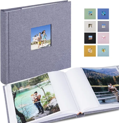 Álbum de fotos pequeño 5x7 con capacidad para 50 fotos verticales con bolsillos de notas adhesivas, mini álbum de fotos con tapa de lino 5x7 con Gris