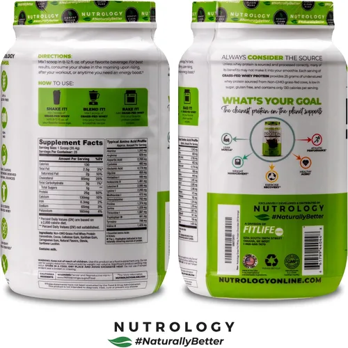 Miniatura 3 de Nutrology Polvo de proteína de suero de leche alimentada con pasto, suero de leche alimentado con pasto y aminoácidos en polvo para mejorar