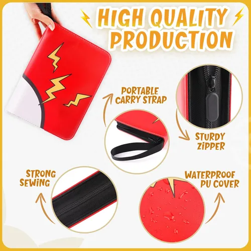 Miniatura 3 de GOROMA Carpeta de tarjetas con 4 bolsillos, 400 bolsillos con 50 fundas extraíbles, soporte para álbum con cremallera para coleccionista de Rojo