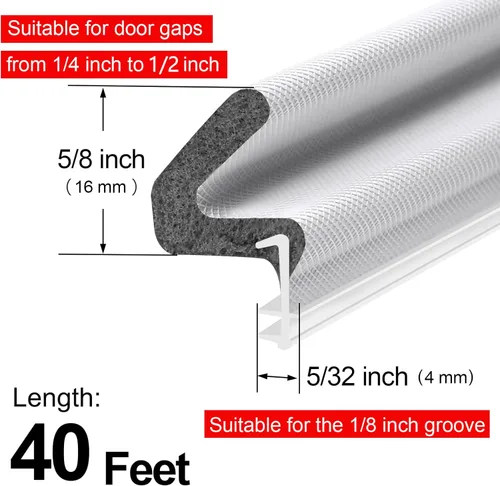 Miniatura 4 de 40 pies de longitud extra larga Cinta de sellado Kerf para puertas con burlete para espacios grandes y fácil instalación (blanco)