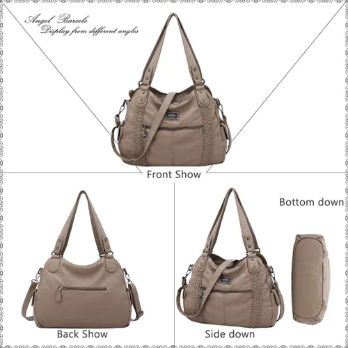 Miniatura 116 de Angel Barcelo - Bolsa de hombro amplia para mujer, diseño Hobo, cuero lavado