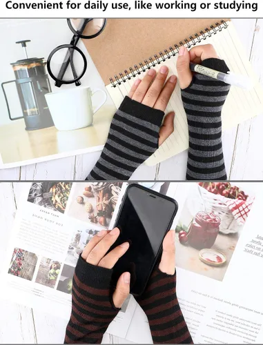 Miniatura 4 de 6 pares de guantes largos sin dedos para mujer, calentadores de brazos, de punto elástico