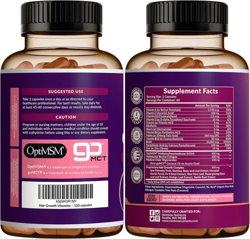 Miniatura 9 de Vitaminas para el crecimiento del cabello para mujeres Biotina 10,000mcg, colágeno, OptiMSM® patentado, goMCT®, Saw Palmetto Regresa