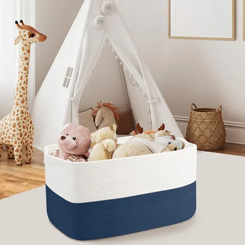 Miniatura 5 de MEGASKET Cesta de cuerda extra grande, 22 x 17 x 12 pulgadas, contenedor de almacenamiento de animales de peluche, organizador de caja de juguetes