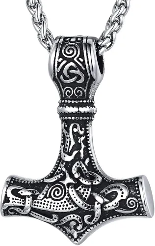 FaithHeart - Collar con talismán escandinavo vikingo de martillo de Thor, joya original clásica de hombre de acero inoxidable, amuleto colgante