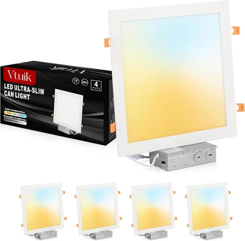 Miniatura 8 de Paquete de 2 luces LED empotrables cuadradas de 8 pulgadas, 5CCT seleccionables para remodelación de cocina, luz descendente delgada sin lata IC