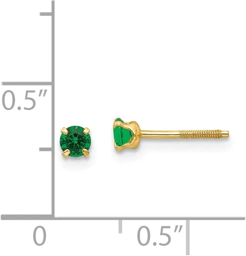 Miniatura 3 de Pendientes de poste de piedra natal de esmeralda sintética de 14 quilates, oro amarillo sólido de 0.118in, 0.118in, Gema