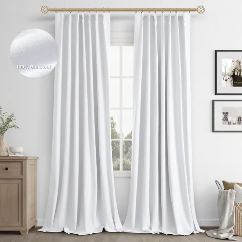 Miniatura 12 de Joywell Cortinas plisadas de lino 100 % opacas de 84 pulgadas de largo, cortinas con pestañas traseras para oscurecer la habitación con ganchos