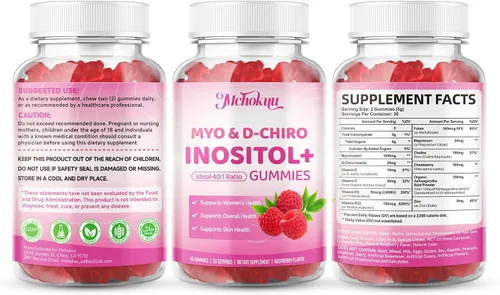 Miniatura 9 de Gomitas de mio-inositol y D-Chiro inositol, suplemento ideal de proporción 40:1 para mujeres con vitamina D3 y B12 para apoyar el equilibrio