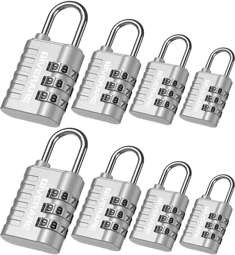 GIVERARE Paquete de 8 cerraduras de combinación, candado de 3 dígitos sin llave, cerraduras de equipaje reiniciables para mochila, gimnasio, escuela
