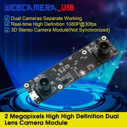 Miniatura 2 de Webcamera_USB 1080P Módulo de cámara USB de doble lente para computadora Gran angular Dual Vision PC Cámara Mini UVC USB2.0 Cámara web 3D Cámara