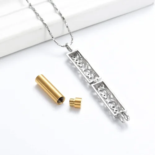 Miniatura 50 de Imrsanl Collar con colgante de urna de cremación con vial de cilindro hueco, urna de recuerdo, joyería de cremación, medallones conmemorativos