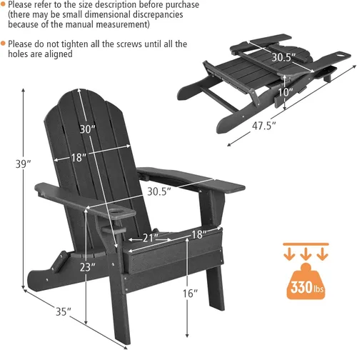 Miniatura 3 de Giantex Adirondack - Silla plegable para exteriores, silla de patio resistente a la intemperie de HDPE con soporte integrado para tazas, silla