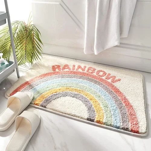 Miniatura 3 de Tapete de baño con diseño de arcoíris, absorbente de agua, antideslizante, de microfibra suave, para bañera, fregadero, ducha y baño, bonito tapete