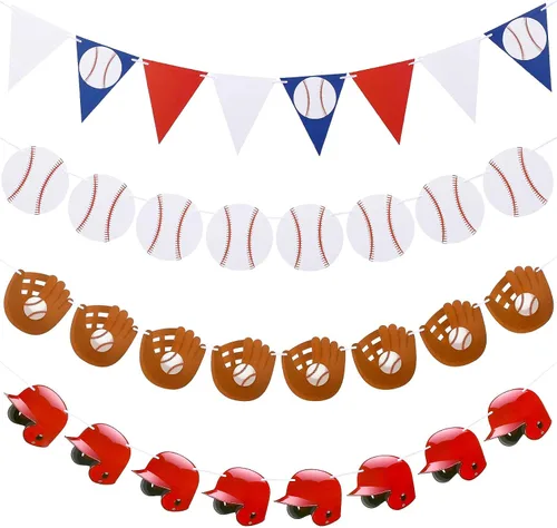 Miniatura 2 de Tatuo 6 carteles de béisbol para fiestas, guirnalda de papel de béisbol, banderines para decoración de fiestas de cumpleaños temáticas deportivas
