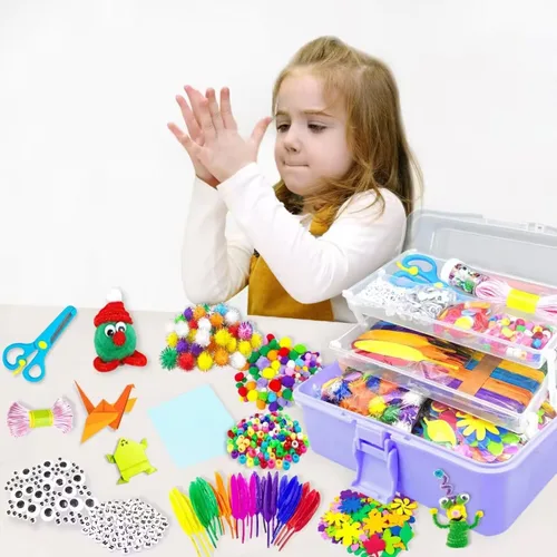 Miniatura 5 de VLUSSO 3000 piezas de suministros de arte y manualidades para niños y niñas de 8 a 12 años, kit de manualidades con limpiapipas, cuentas para niños