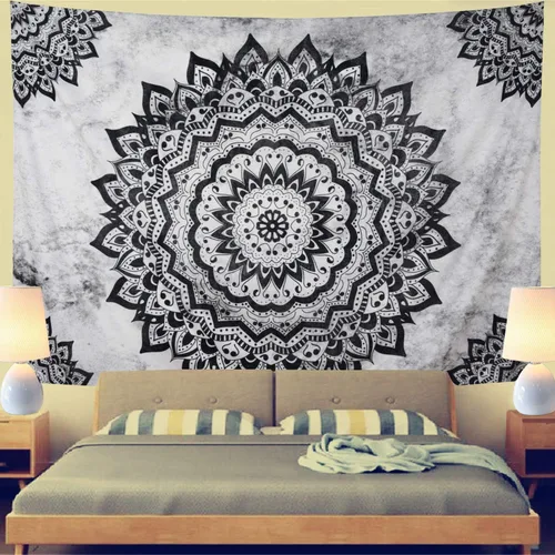Miniatura 3 de Leofanger Tapiz de pared de mandala blanco y negro – Flor bohemia psicodélico hippie colgante de pared para dormitorio (51.2 x 59.1 pulgadas)