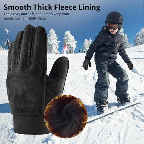 Miniatura 4 de OOPOR Winter Warm Cycling Kids Gloves - Cold Weather Thermal Running Ski Bike Black Mittens Aged 4-12 Boys Girls
