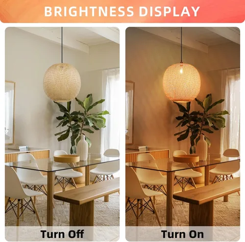 Miniatura 5 de Arturesthome Lámpara Colgante Redonda de Bambú de 1 Luz, Lámpara de Techo de Mimbre Tejida a Mano con Sombra de Cesta Boho para Isla de Cocina