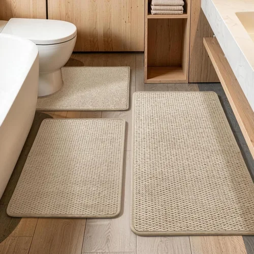 Miniatura 15 de YIHOUSE Juego de alfombras de baño de 3 piezas, alfombras de baño suaves de pelo bajo, tapetes de baño delgados antideslizantes, de secado rápido