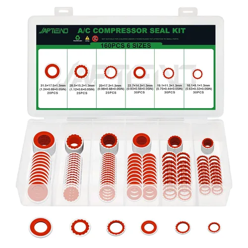 Miniatura 10 de Kit surtido de 110 piezas de arandelas de sello de compresor de sistema de aire acondicionado, 12 tamaños automotrices para compresor de A/C, kit