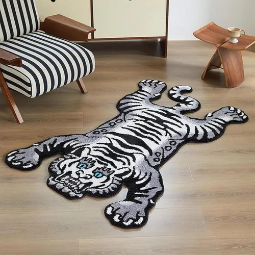 Miniatura 11 de Alfombra de área de tigre tibetano de 5 x 3.3 pies con mechones de pelo alto XLarge para interiores lavable a máquina con respaldo antideslizante