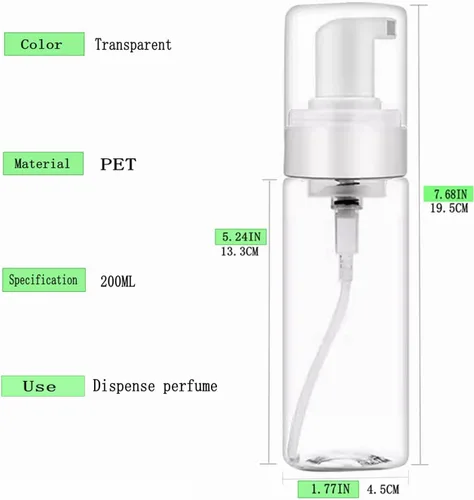 Miniatura 3 de Botella dispensadora de espuma, 3 botellas vacías transparentes de 7 onzas líquidas, botella de espuma de plástico, botella de jabón de viaje