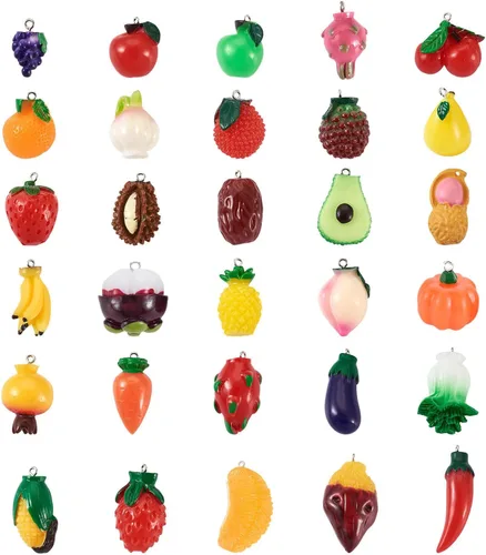 Miniatura 14 de Craftdady Colgantes colgantes de frutas, lindos colgantes de resina para alimentos, colgantes de manzana, naranja, piña, fresa, encantadores dijes