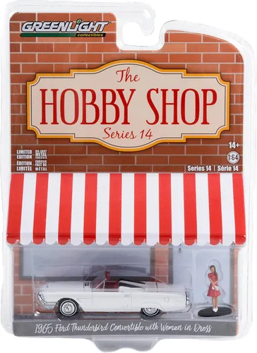 1965 Thunderbird Convertible Blanco y Mujer en Vestido The Hobby Shop Series 14 1/64 Modelo de automóvil fundido a presión por Greenlight 97140 B