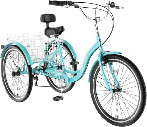 Miniatura 9 de MOONCOOL Triciclos para adultos de 3 ruedas y 7 velocidades, triciclos para adultos de 20/24/26 pulgadas, bicicleta de 3 ruedas con cesta para Plume