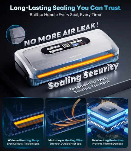 Miniatura 2 de Máquina selladora al vacío con sistema AirLock ProSeal, sellador al vacío 10 en 1 para alimentos, modos de sellado húmedo/seco, diseño compacto