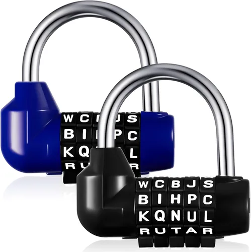 Qunclay Candado de seguridad con cerradura de combinación de 5 letras para gimnasio, color negro y azul, candado de seguridad para escuela,