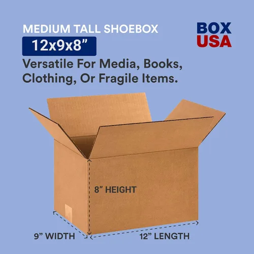 Miniatura 2 de BOX USA Cajas de cartón corrugado de 12 x 9 x 8, pequeñas de 12 pulgadas de largo x 9 pulgadas de ancho x 8 pulgadas de alto, paquete de 25 Envío